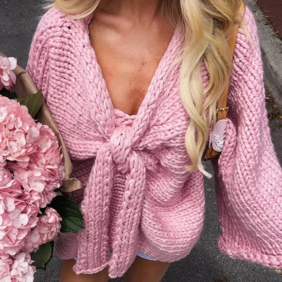 Oversize Sweater Women Loose Lazy Lace Up Bow Knit Pullover Female 2024 Autumn - Picture 2 of 6